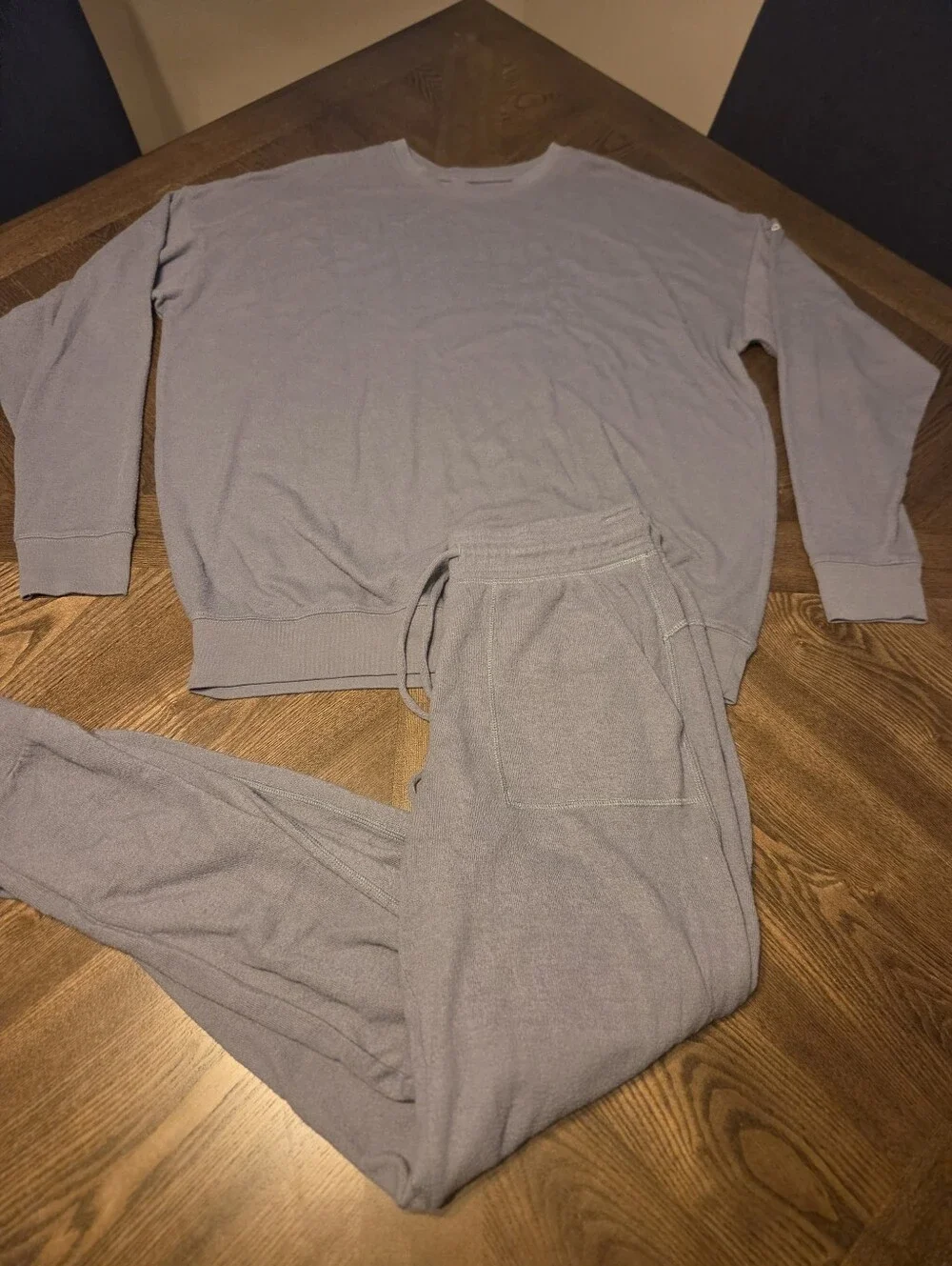 Alo Yoga Soho 2pc SET Crewneck Pullover & Jogger in Steel Blue sz Sml Med